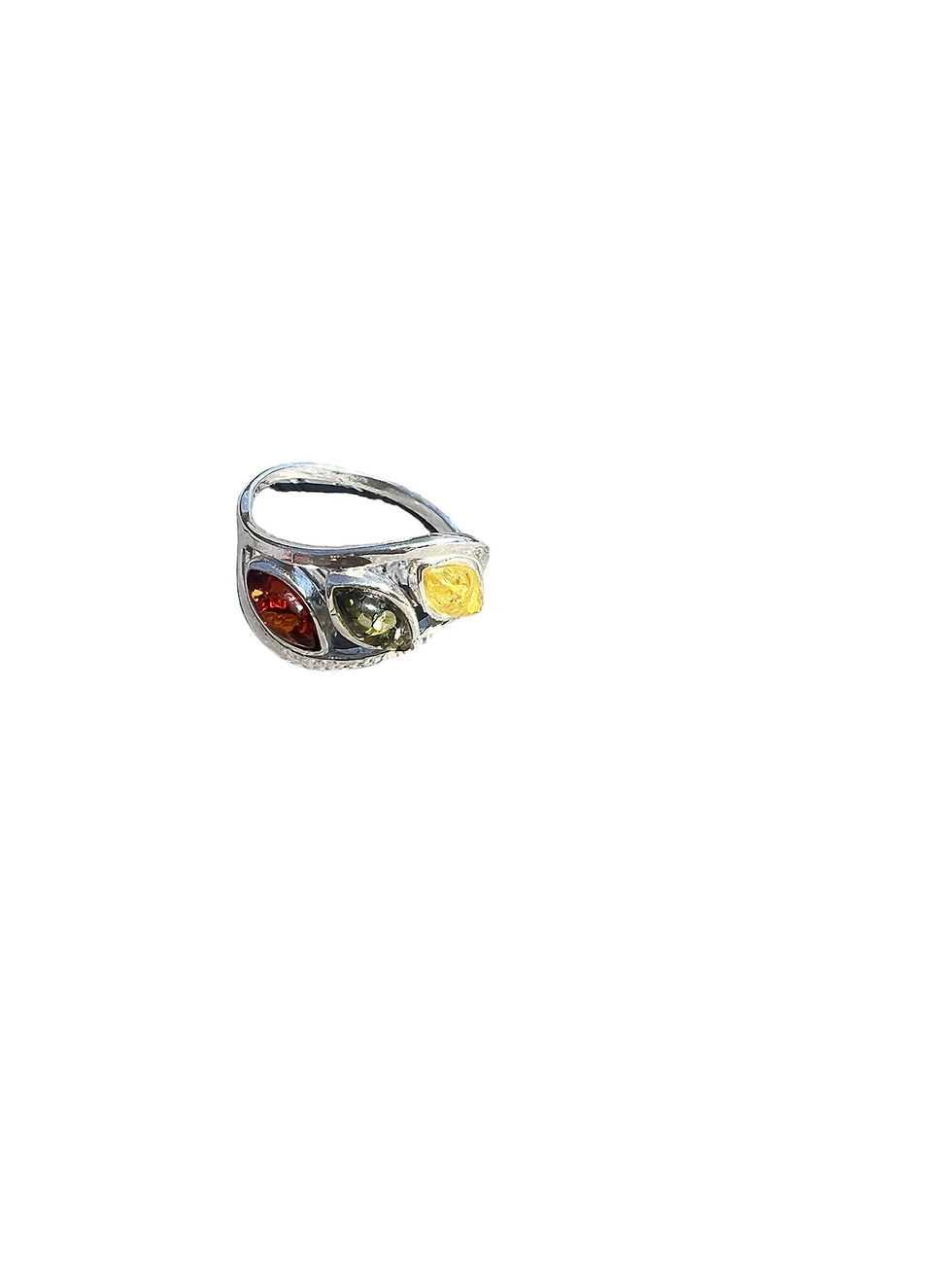 Handmade Baltic Amber SUN sterling silver ring ADJUSTABLE with three amber stones.
