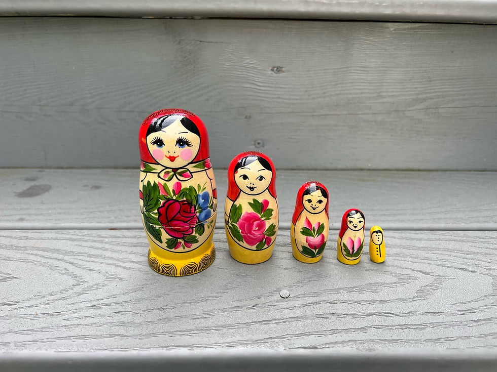 Thumbnail: Traditional nesting dolls set on display, painted floral design with five pieces.