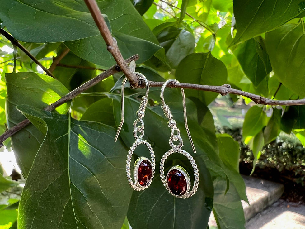 Thumbnail: Silver earrings hanging on a tree branch, leaves in the background.