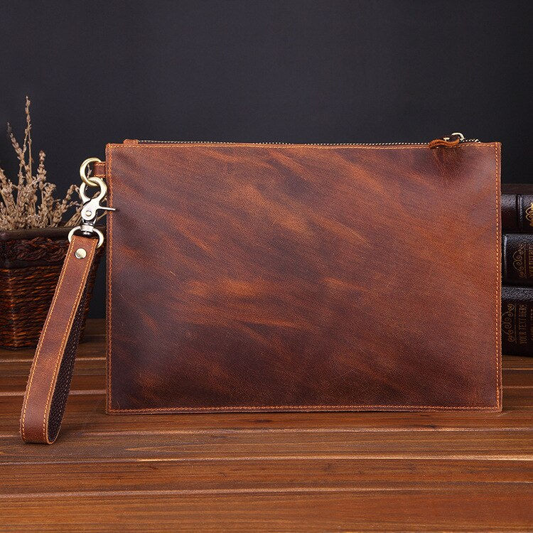 Thumbnail: Crazy Horse Real Genuine Leather Envelope Clutch