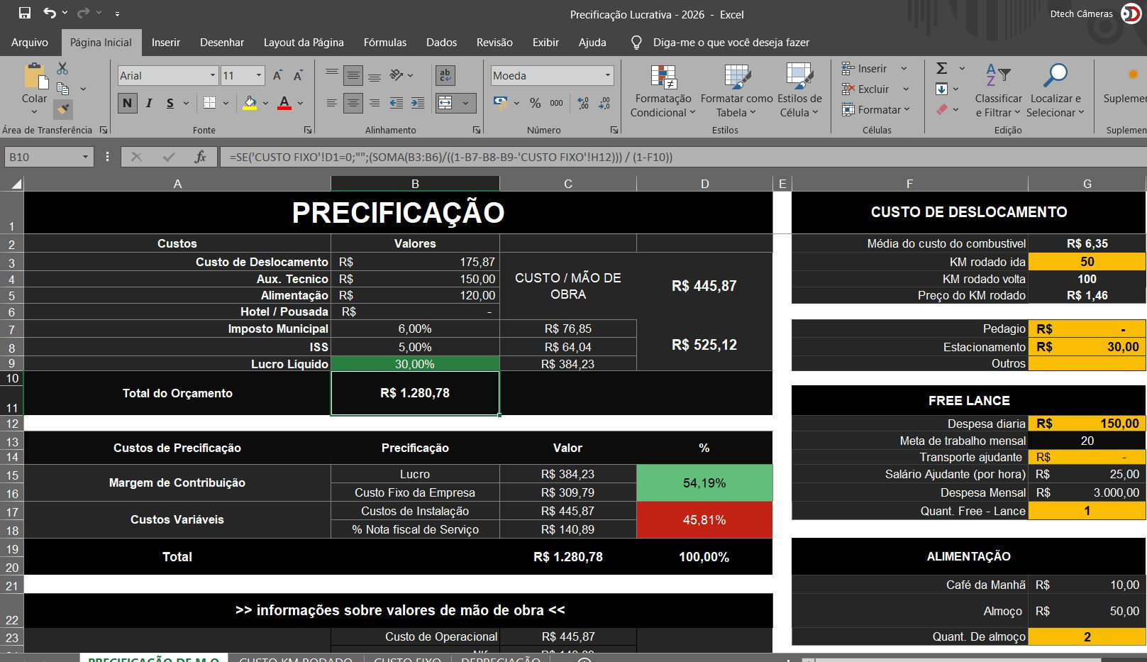 Planilha de Precificação Lucrativa para Instaladores de Câmeras