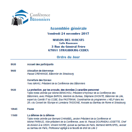 Participation à l'Assemblée générale de la Conférence des Bâtonniers