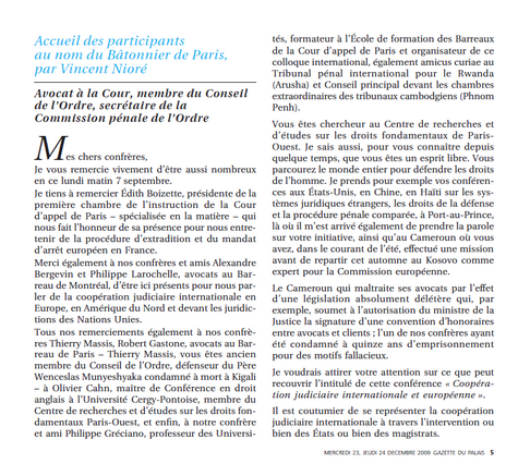 Colloque sur la coopération judiciaire, Discours d'accueil des participants