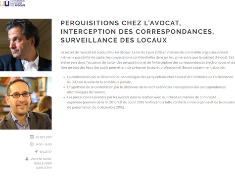 Animation de l'atelier "Perquisitions chez l'avocat", Convention Nationale des Avocats