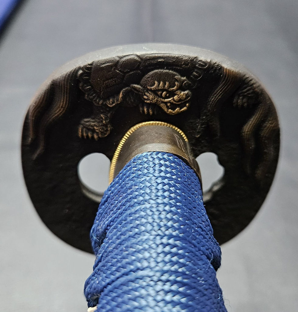 Thumbnail: Minogame Damascus Folded Steel Clay Tempered Japanese Katana Sword Tsuba