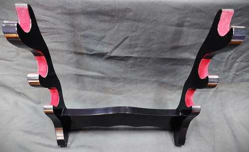 Triple / Three Sword Stand Deluxe Gloss Black Finish Red Velvet Holders ...