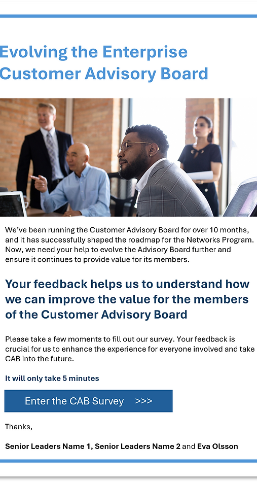 Example of a designed email invitation with a call to action button to encourage users to fill in a survey