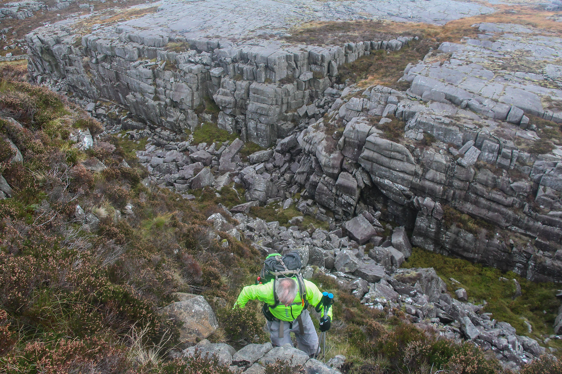 Climbing out of the spectacular final ravine, northern Rhinogs