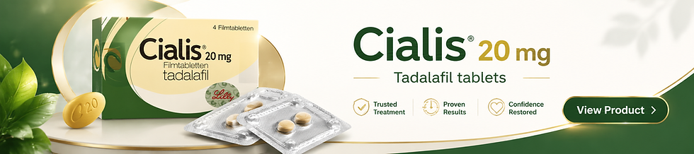 Cialis (Tadalafil) tablets for erectile dysfunction treatment, available online at theskymeds for men's health support.