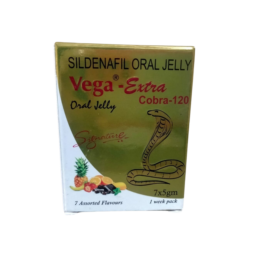 Vega Extra Cobra 120 Jelly is a fast-acting oral jelly designed to treat erectile dysfunction by improving blood flow to the