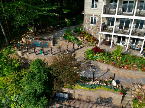 multiple layers of retaining walls on clear lake in grass lake Michigan 