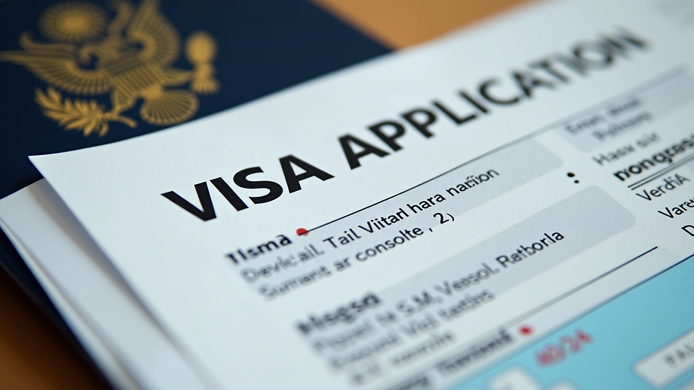 Close-up view of visa application form and passport