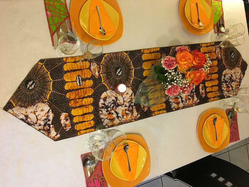 Miniature : Chemin de table Wax multicolor imprimé Marron/jaune moutarde