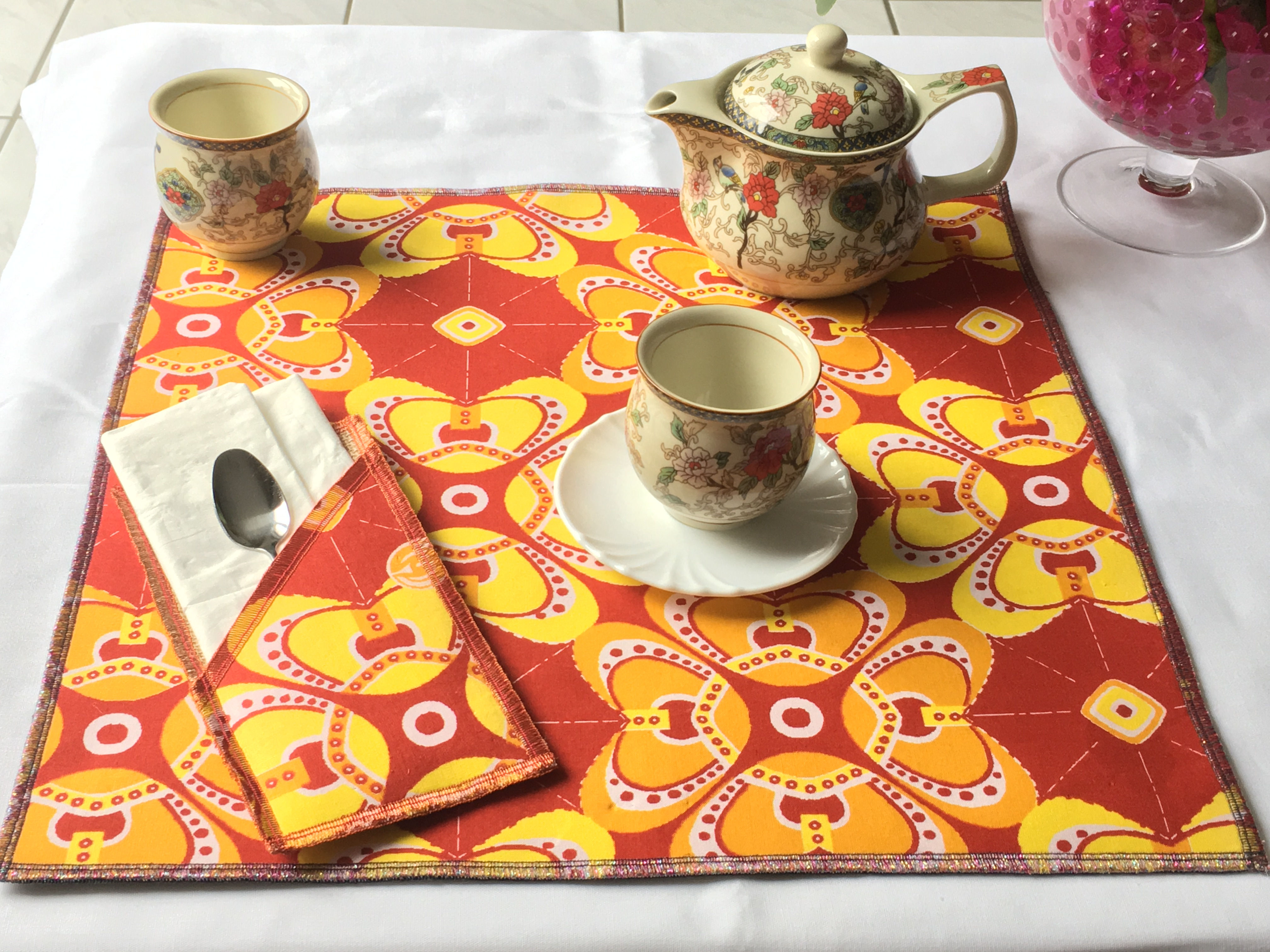 Set de table carré en Wax multicolore imprimé Origami- Lot de 2