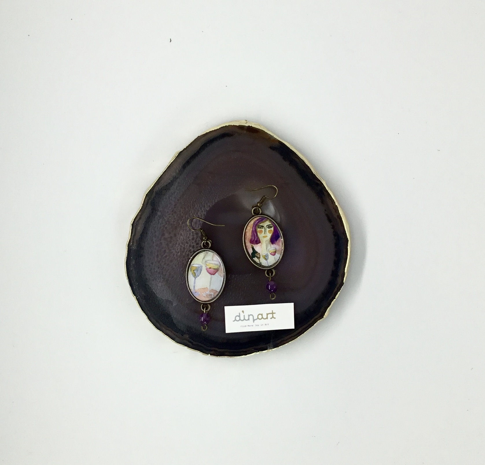 Enjoyment - - Earrings - Watercolor Painting - Wine Glasses