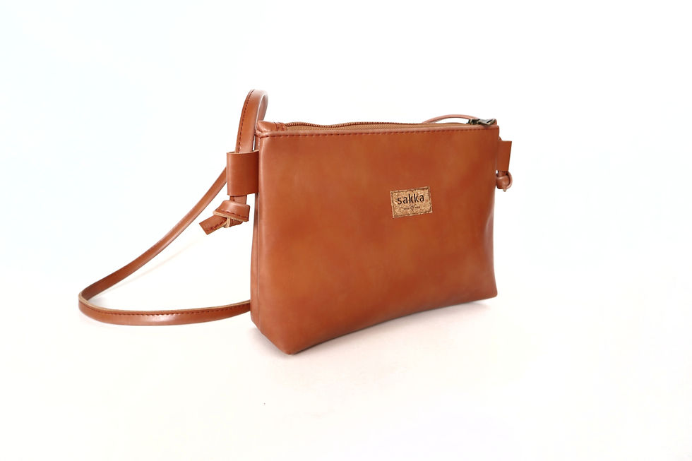 Thumbnail: Tan Vegan Leather,ARC Zipper Clutch bag