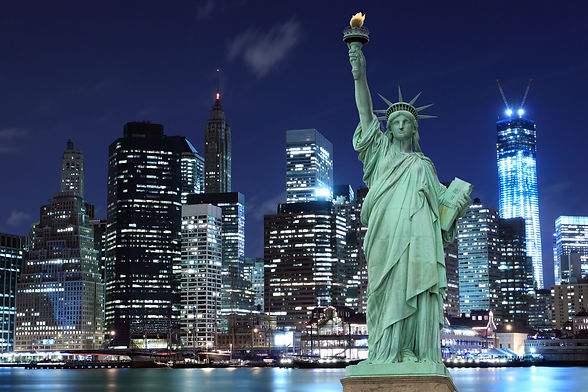 Manhattan Skyline and The Statue of Liberty at Night, New York City.jpg