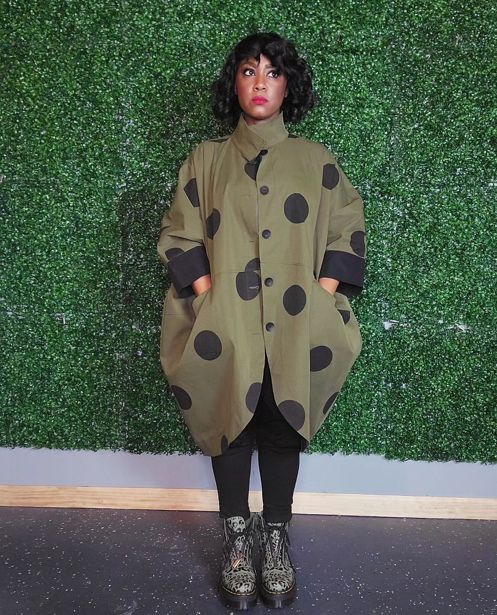 Thumbnail: 3D Polka Dot Cocoon Blazer Jacket - ARMY
