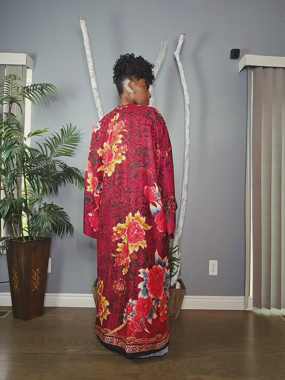 Thumbnail: FANTASY Hi-Lo Wrap Kimono - CRANBERRY