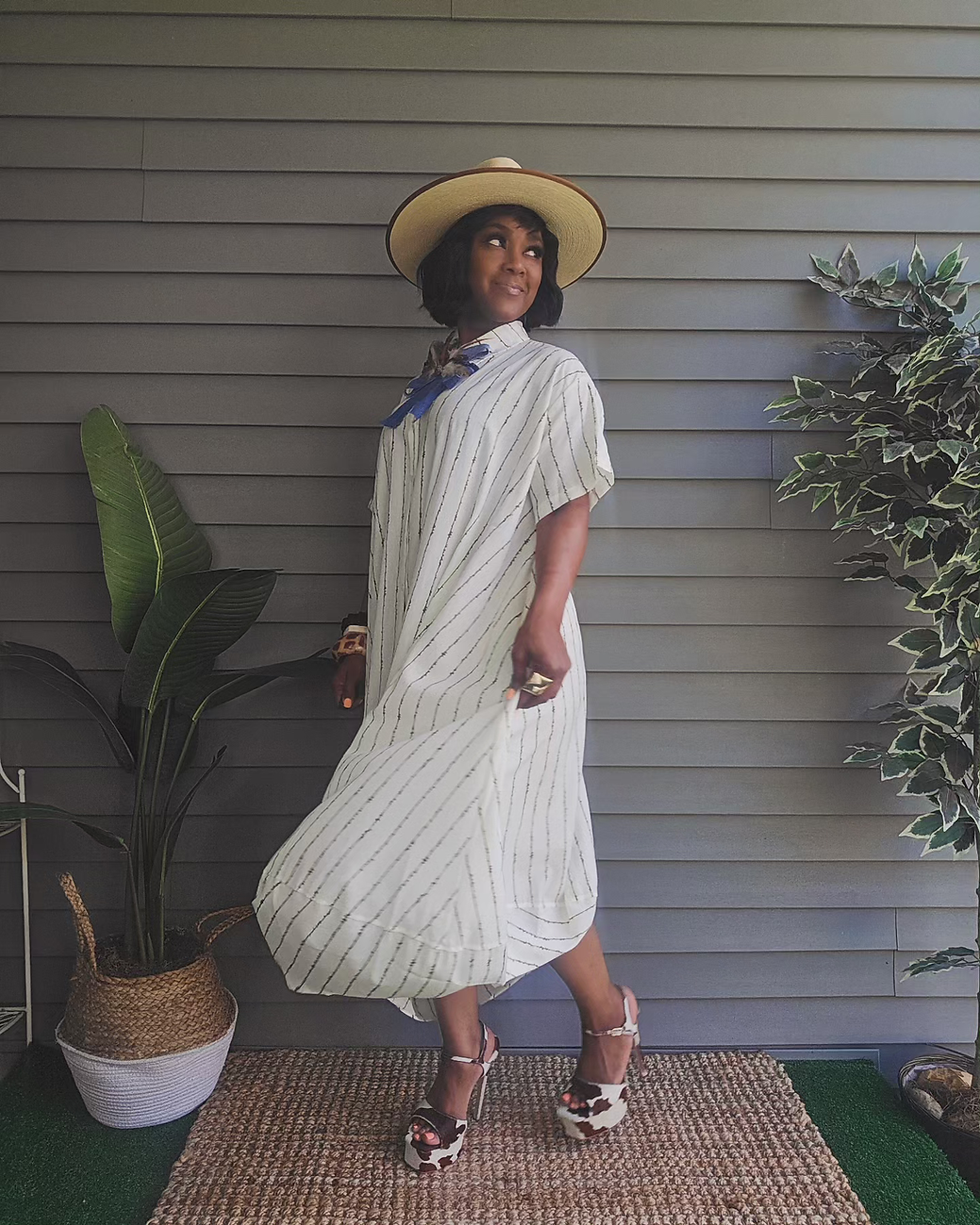Thumbnail: Parachute Shirt Dress - Striped IVORY