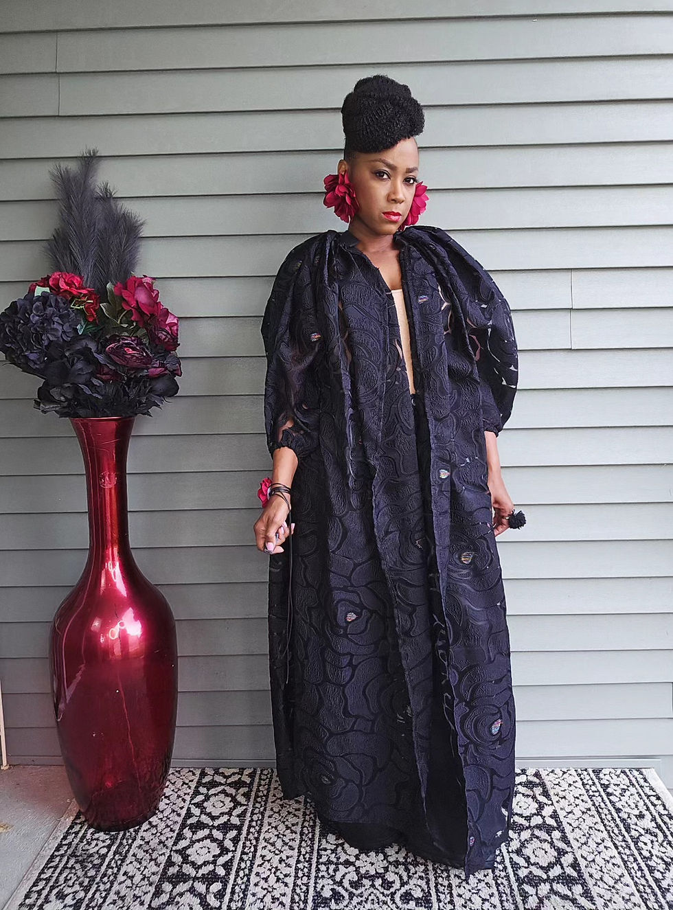 Thumbnail: CONCRETE GROWN ROSE KIMONO DUSTER JACKET -Black