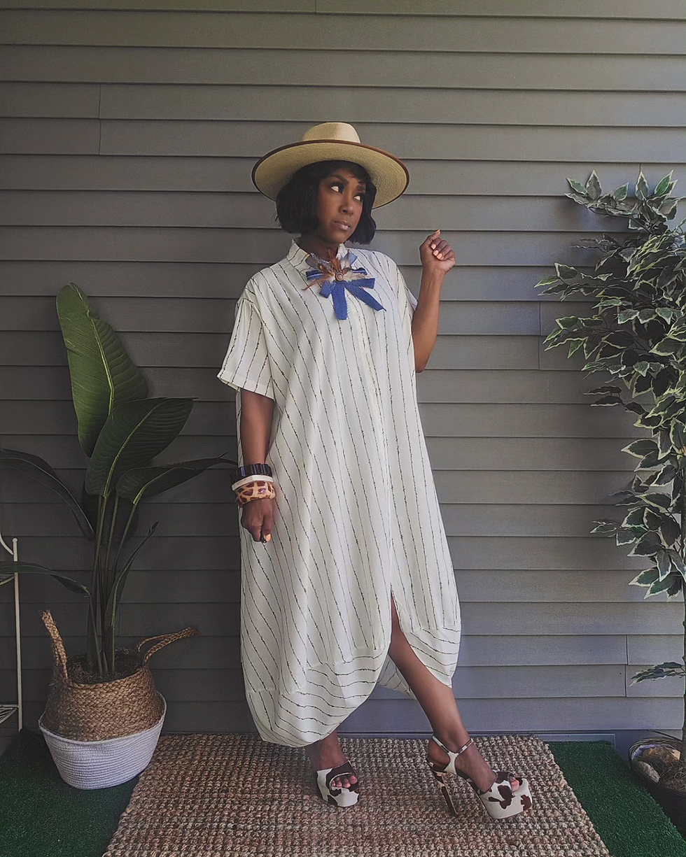 Thumbnail: Parachute Shirt Dress - Striped IVORY