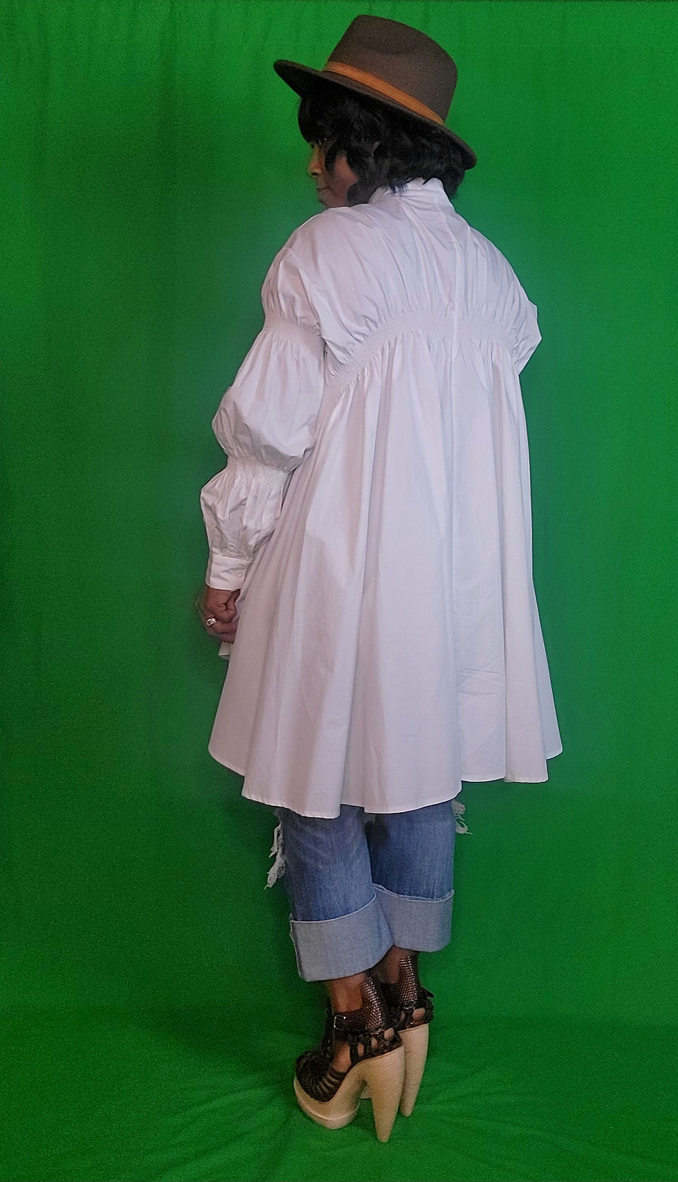 Thumbnail: GATHERED Shirt Dress - WHITE