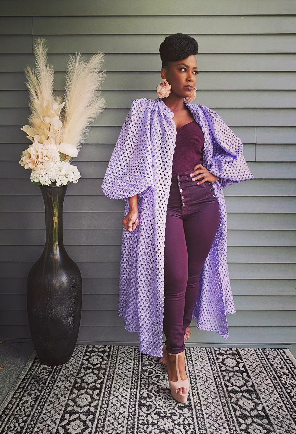 Thumbnail: SWEETLY LACED Embroidered Lace Kimono Duster Jacket - LAVENDER