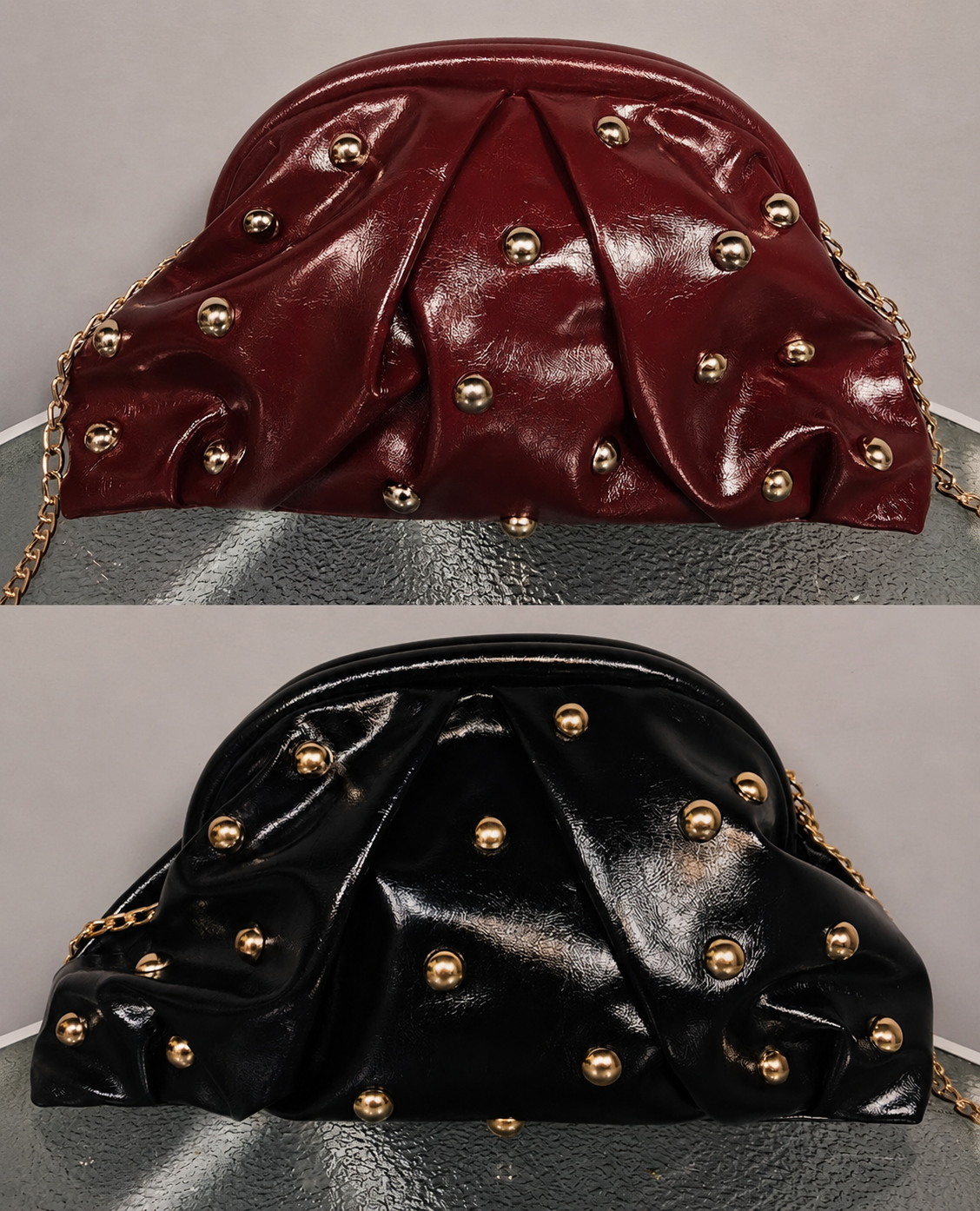 WOAH Patent Leather Studded Clutch Purse