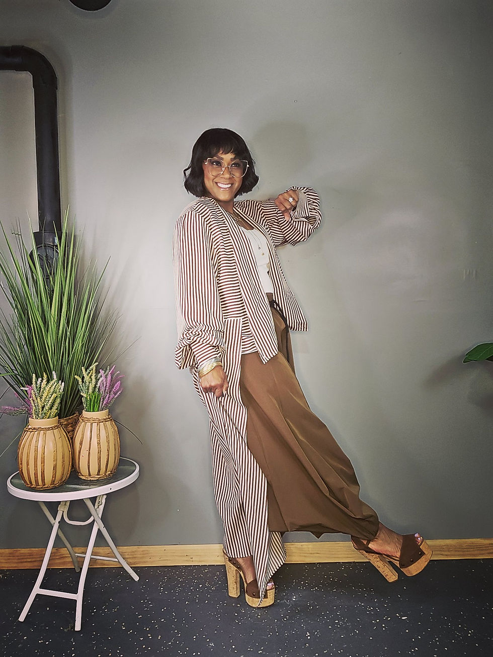 Thumbnail: Striped Hi-Lo Kimono Top - BROWN