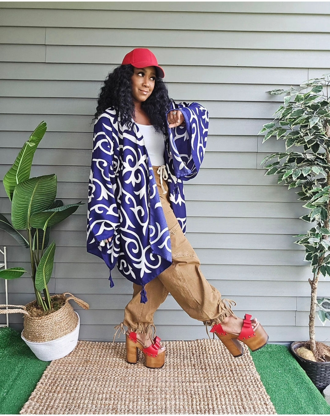 PERSONAL PICNIC Belted Kimono - NAVY