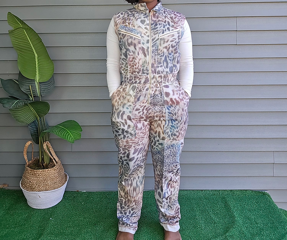 Thumbnail: SAMPLE SALE - Denim Jean Leopard Jumpsuit SZ LG