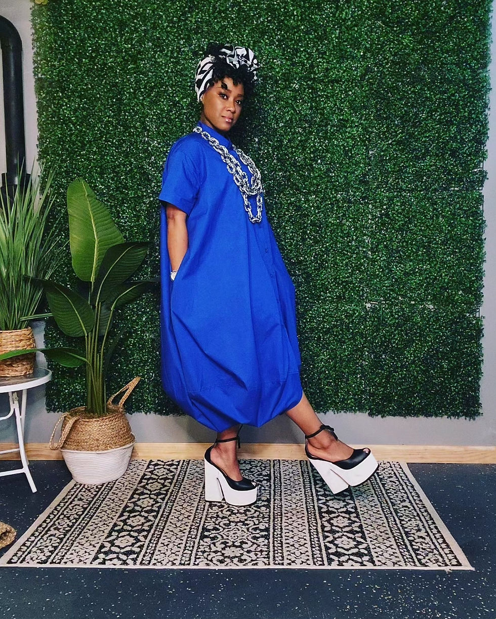 Thumbnail: LOVE THIS Parachute Shirt Dress - BLUE
