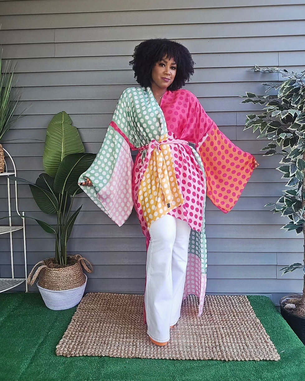Thumbnail: FANTASY Hi-Lo Wrap Kimono - POLKA DOT