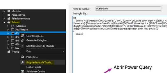 Abrir Power Query no Visual Studio