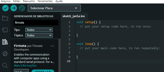 Utilizar biblioteca firmata (python) no arduíno