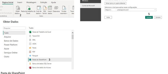 Conexão PBI SharePoint e Excel OneDrive