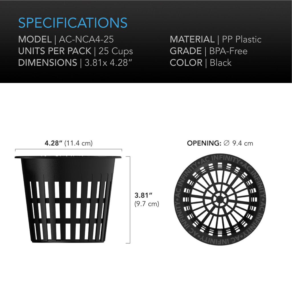 Mesh Net Cups, Slotted Pots with Wide Lips, 4-Inch, 25-Pack