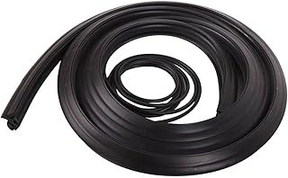 Coiled black rubber strip on white background. Smooth texture, no visible text. Simple, industrial appearance.