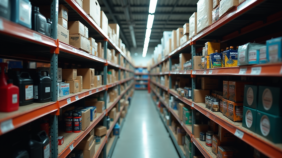 Eye-level view of auto parts shelves in a local Fort Lauderdale store