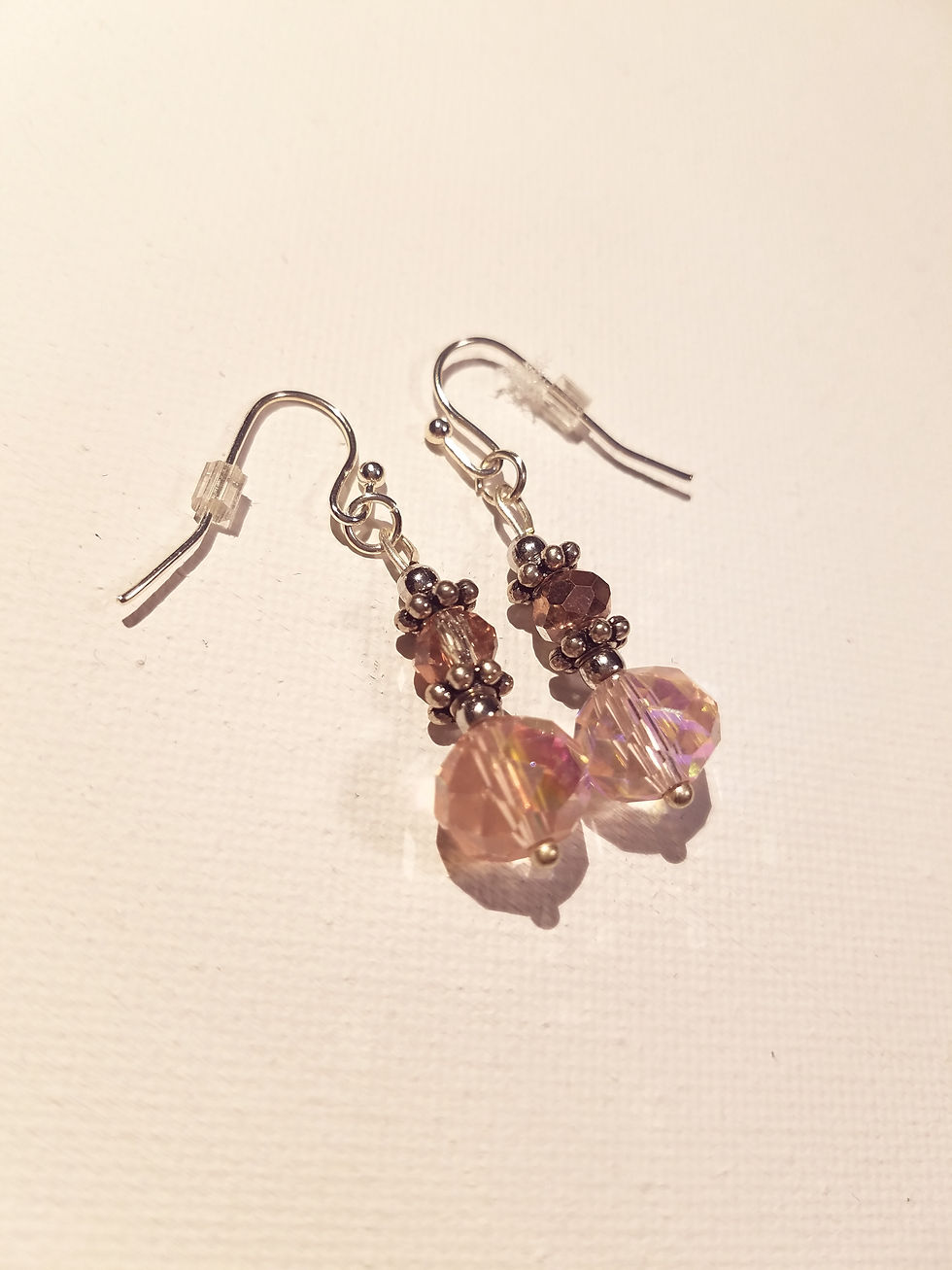 Thumbnail: Light Blush- Faceted Crystal Glass Dangling Earrings- by Diana Malenkova