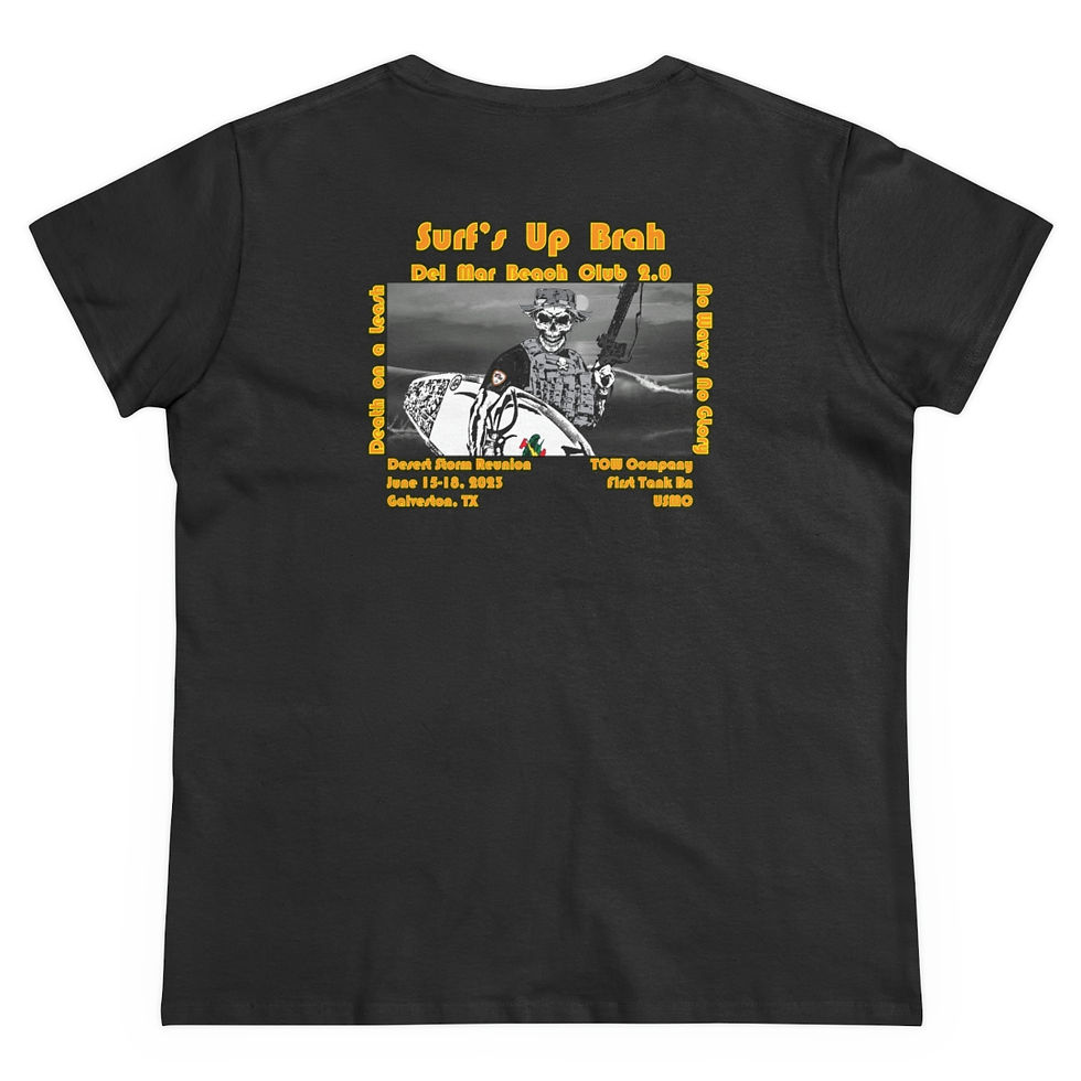 Thumbnail: Women's T-Shirt - Galveston TOW Co Reunion 2023 - Surf's Up Brah - Orange Text