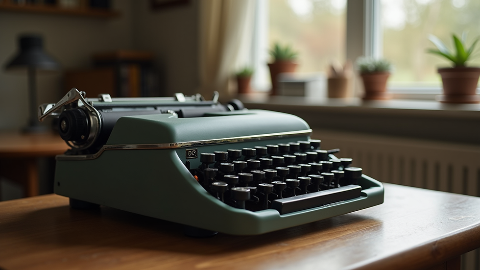 Close-up view of a vintage typewriter on a wooden desk