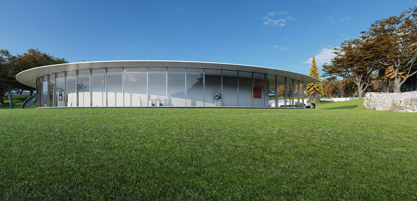 Il Museo della Luce / The Museum of Light by Fausto Ferrara — long curved museum volume extending horizontally across the green landscape of Pucón.