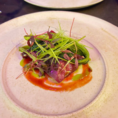 Fine dining meal on table