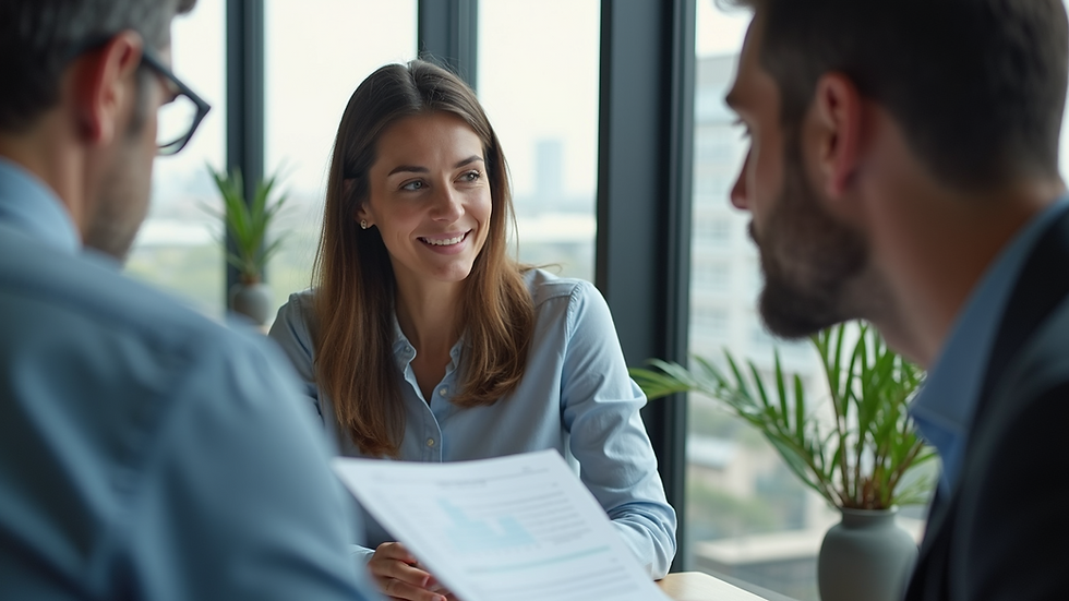 Eye-level view of a financial advisor discussing reports with a client