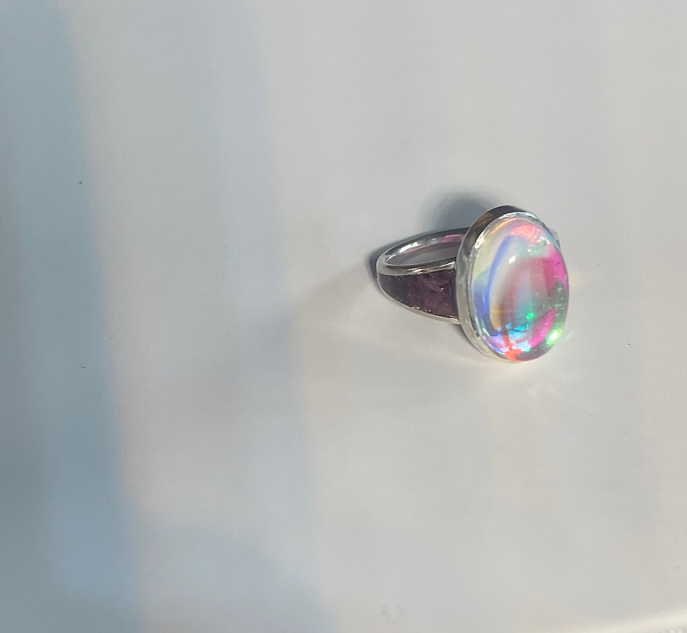 Miniature : Bague cabochon émail quartz Aurora GM