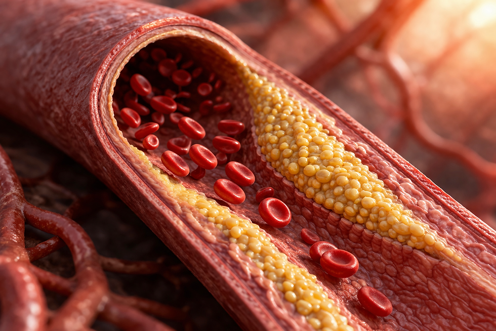 Érelmeszesedést ábrázoló illusztráció koleszterinlerakódással az ér falában