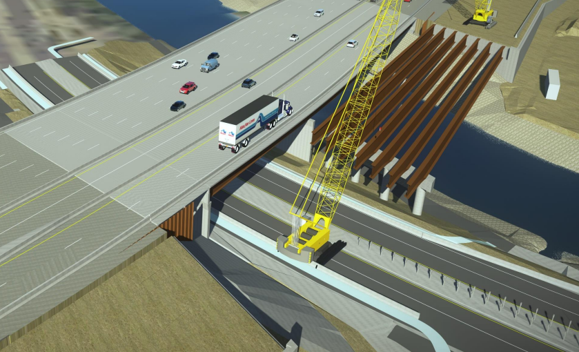 A 3D rendering of bridge construction