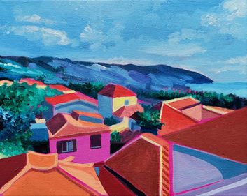 Akryylimaalaus maisemasta